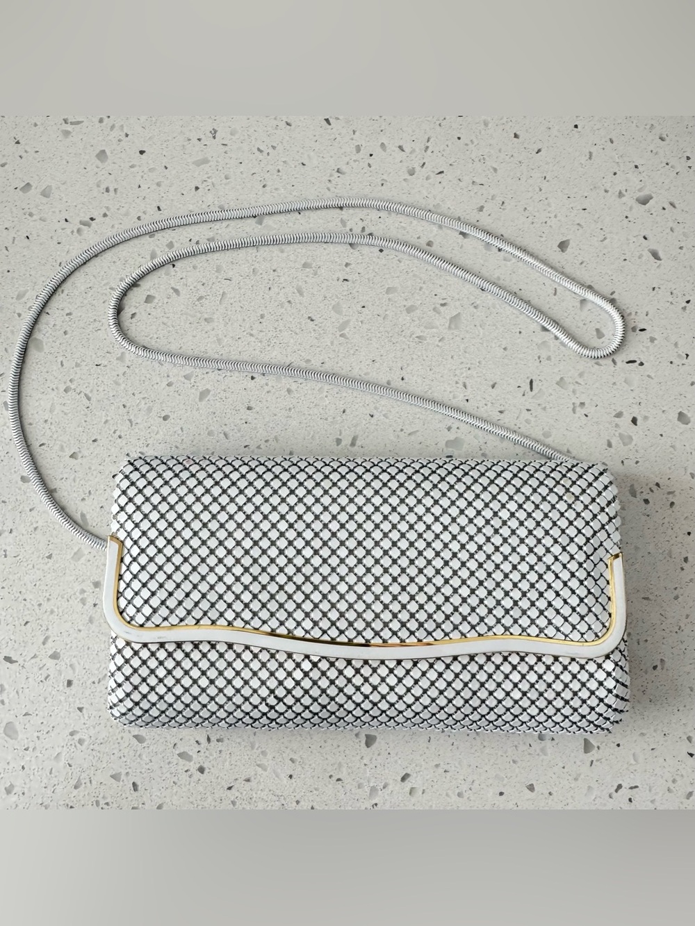 1970s La Regale Metal Mesh Bag Crossbody Chain 8”x4”
